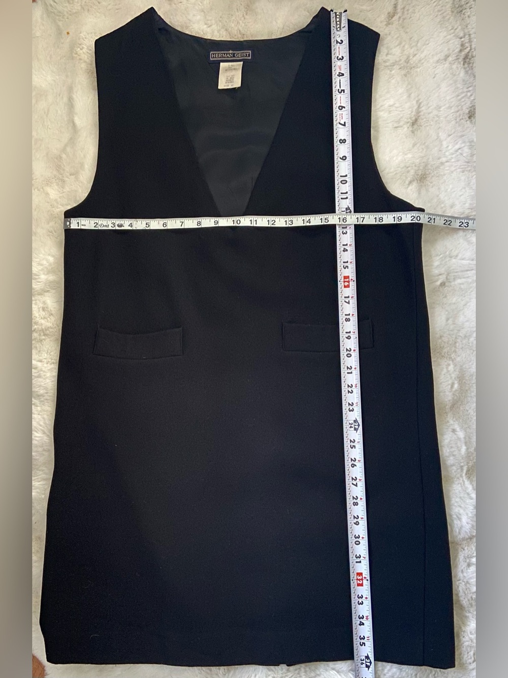 Vintage Herman Geist Black V-Neck Wool Dress